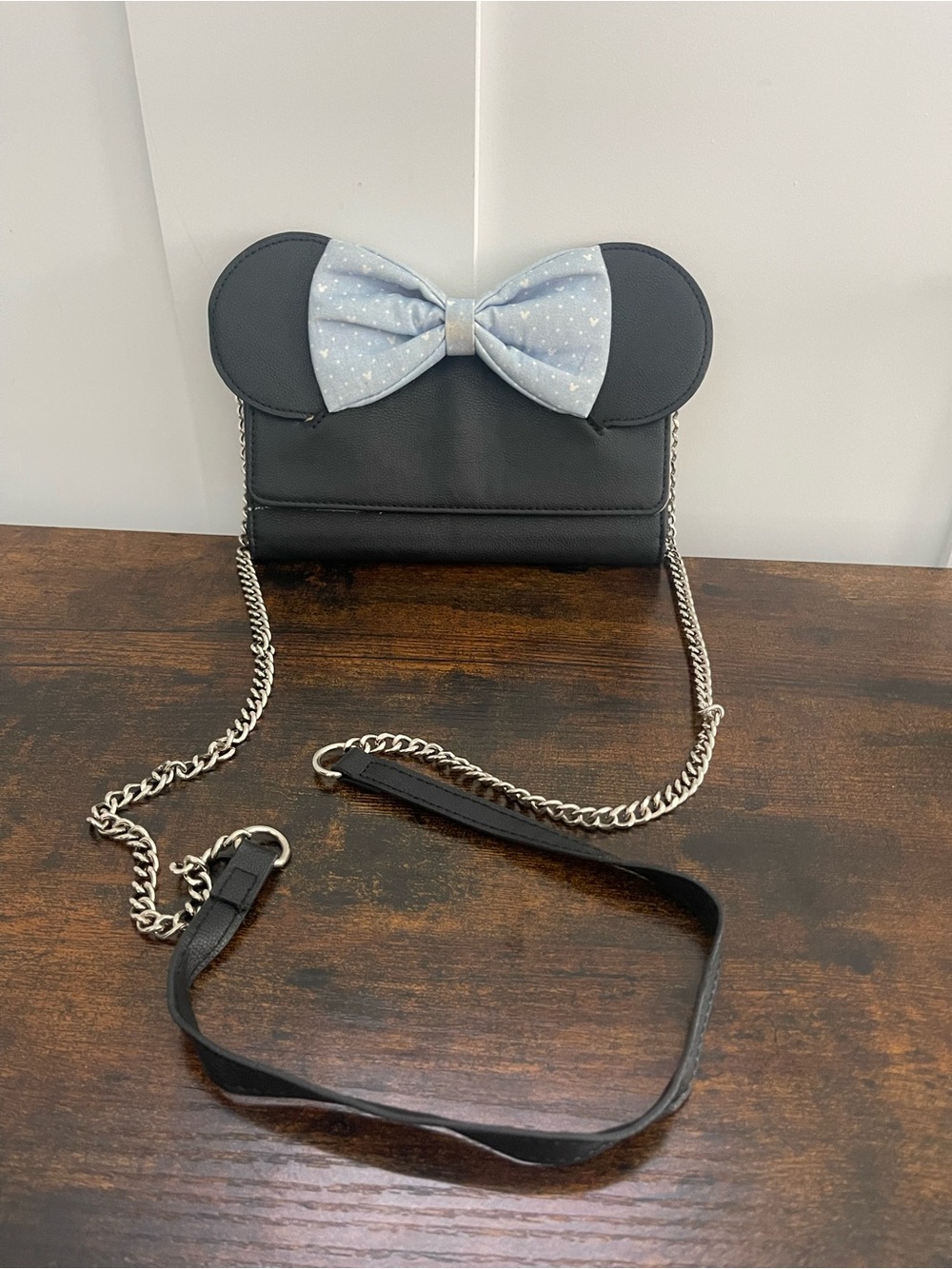 Minnie Mouse Crossbody Bag with Light Blue Bow